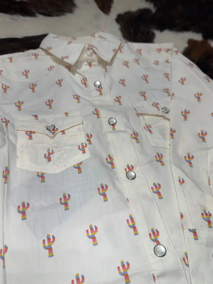 Panhandle Girl’s Cream Colorful Cacti Western Shirt XSmall Girl’s Western