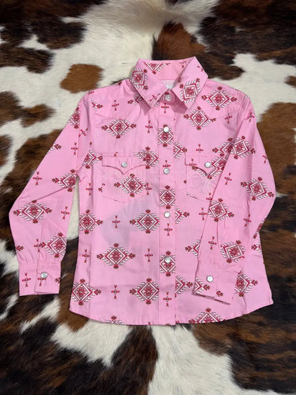 Panhandle Girl’s Pink Aztec Snap Western Shirt Girl’s Western