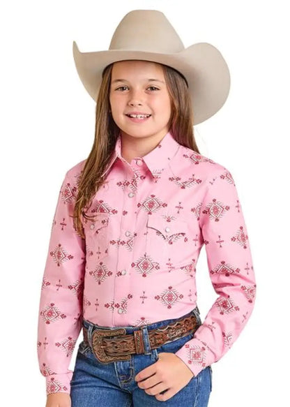 Panhandle Girl’s Pink Aztec Snap Western Shirt Girl’s Western