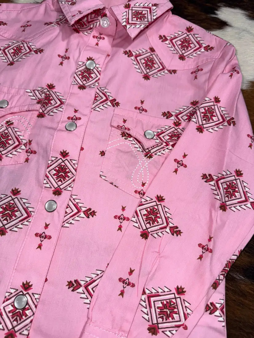 Panhandle Girl’s Pink Aztec Snap Western Shirt Girl’s Western