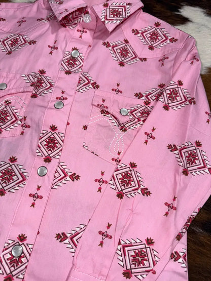 Panhandle Girl’s Pink Aztec Snap Western Shirt Girl’s Western