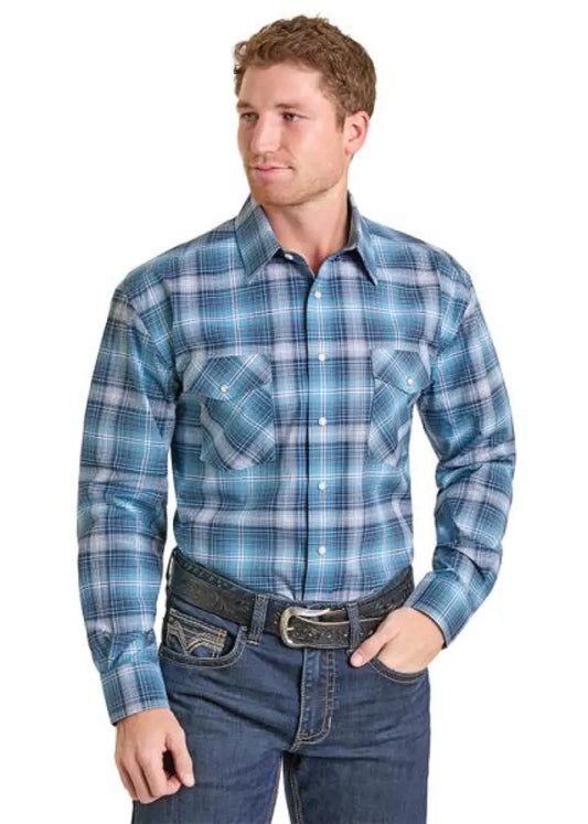 Panhandle Men’s Blue Plaid Western Shirt Men’s Western