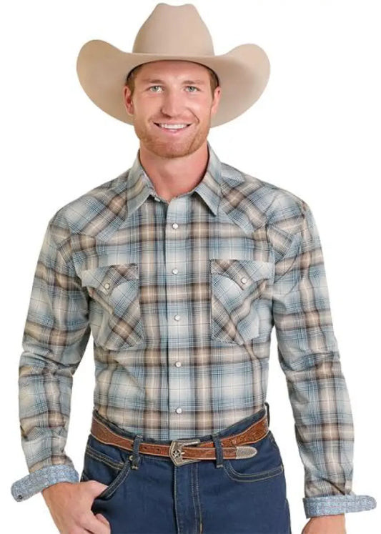 Panhandle Men’s Camel Plaid Western Shirt Men’s Western
