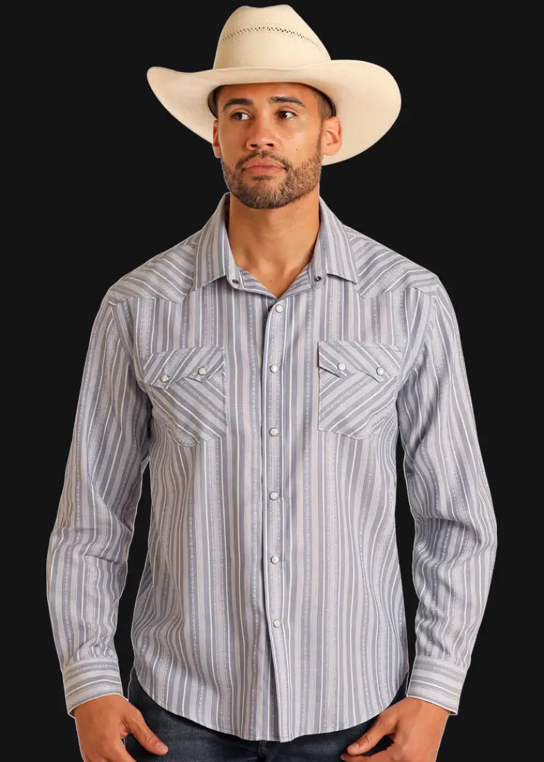 Panhandle Men’s Vintage Jacquard Striped Western Shirt Men’s Western