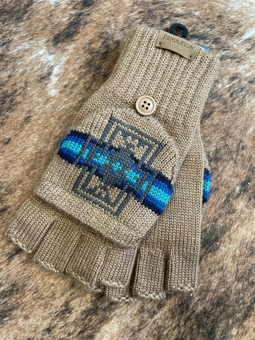 Pendleton Harding Taupe Convertible Fingerless Mittens Small/Medium Winter Gloves