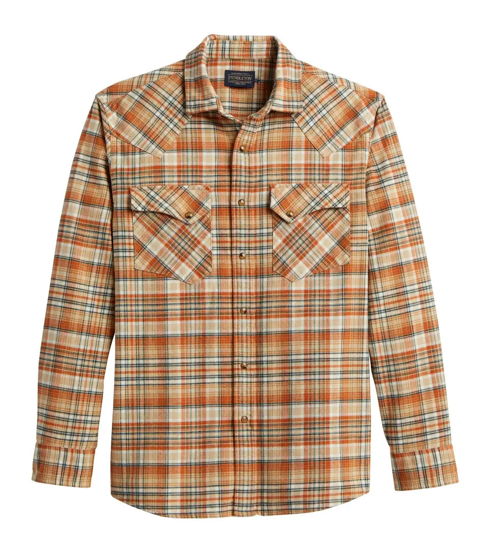 Pendleton Men’s Orange Wyatt Plaid Western Flannel Shirt Men’s Western