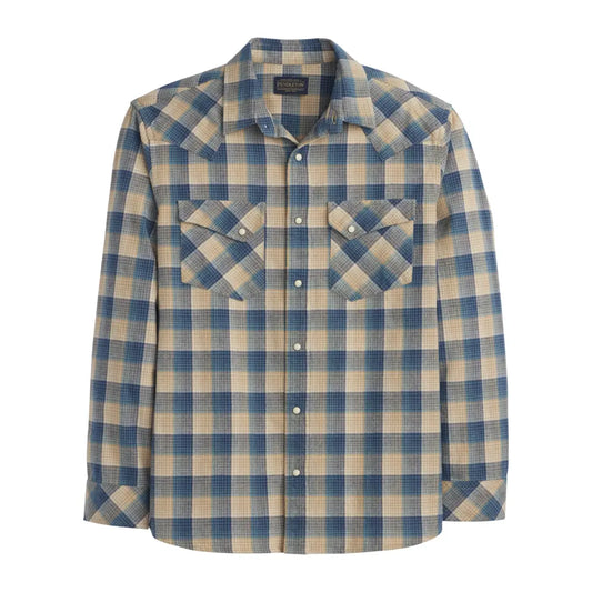 Pendleton Men’s Tan/Blue Plaid Wyatt Western Cotton Shirt Men’s Western