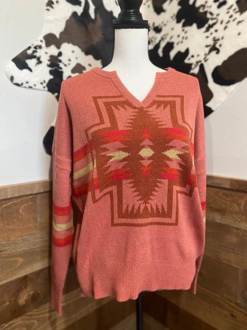 Pendleton Women’s Faded Rose/Bronze Harding Cotton Knit Sweater Women’s Sweater