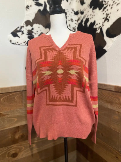 Pendleton Women’s Faded Rose/Bronze Harding Cotton Knit Sweater Women’s Sweater