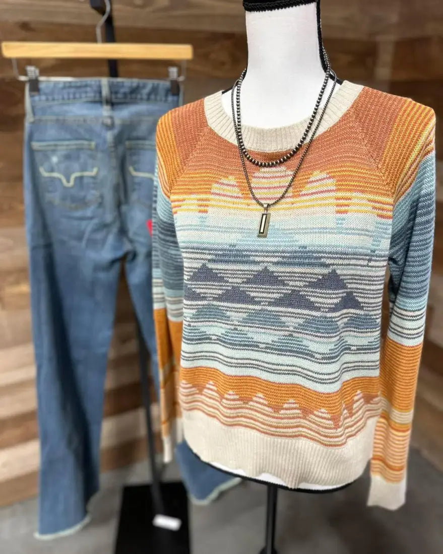 Pendleton Women’s Rust & Blue Raglan Cotton Knit Sweater Women’s Sweater