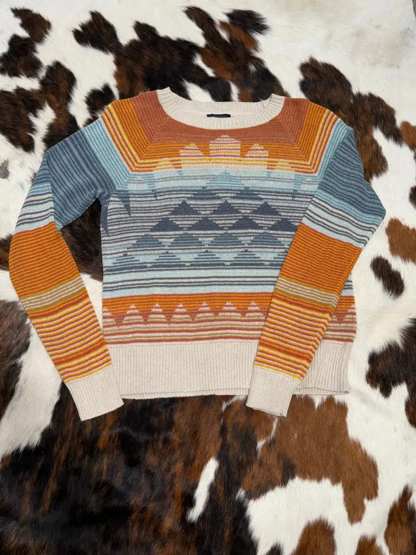 Pendleton Women’s Rust & Blue Raglan Cotton Knit Sweater Women’s Sweater