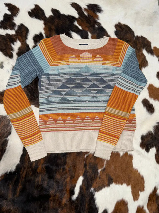Pendleton Women’s Rust & Blue Raglan Cotton Knit Sweater Women’s Sweater