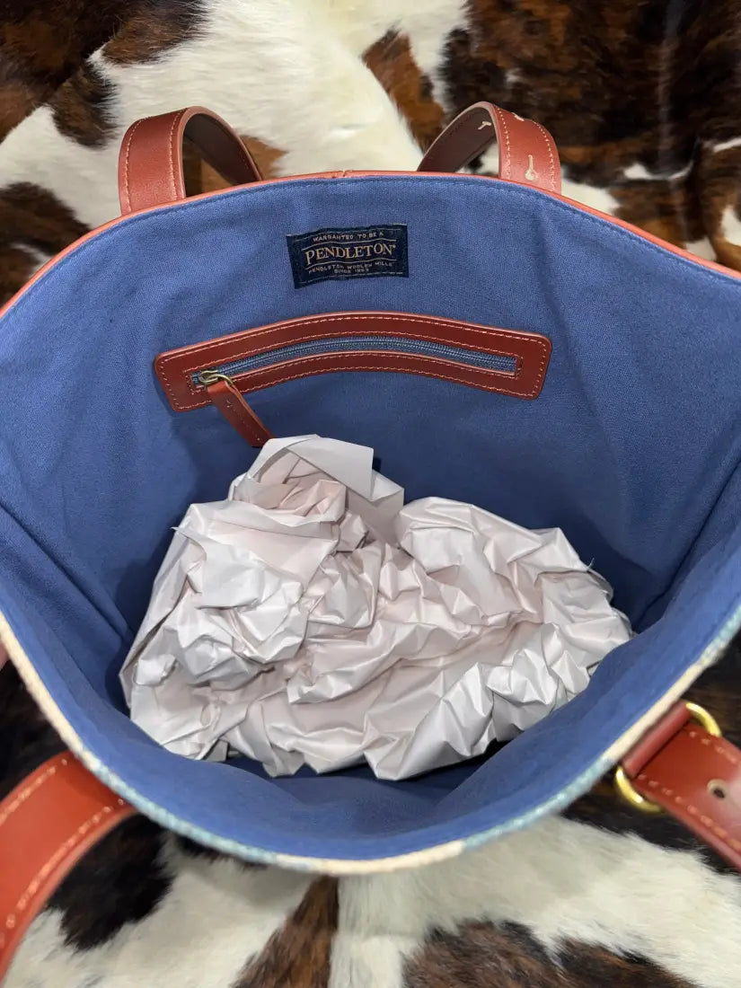 Pendleton Wyeth Trail Wool & Leather Open Tote Purse