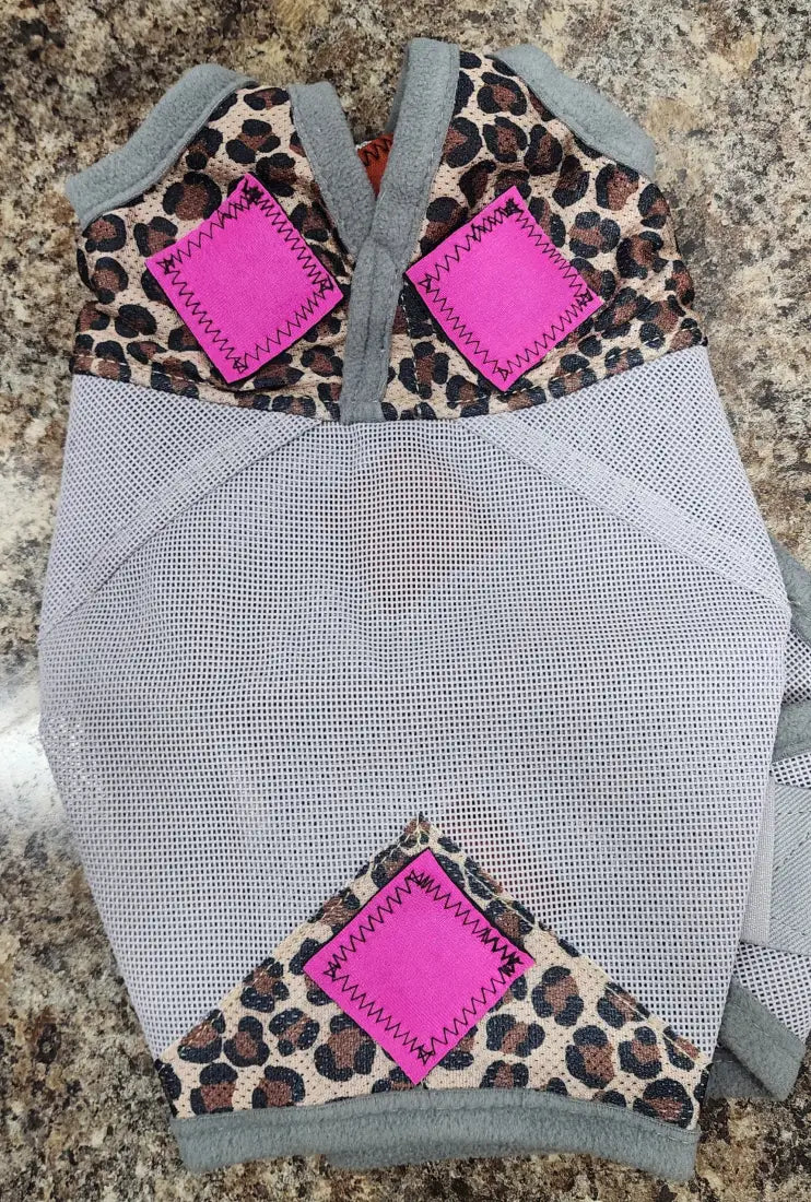 PHT MagnaCu Fly Mask Standard Horse / Leopard Mask with Pink Squares Horse Therapy