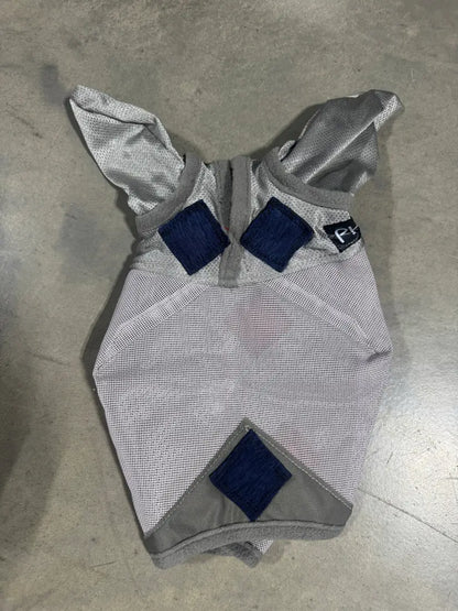 PHT MagnaCu Fly Mask with Ears Small / Grey with Blue Ribbon Squares Horse Therapy