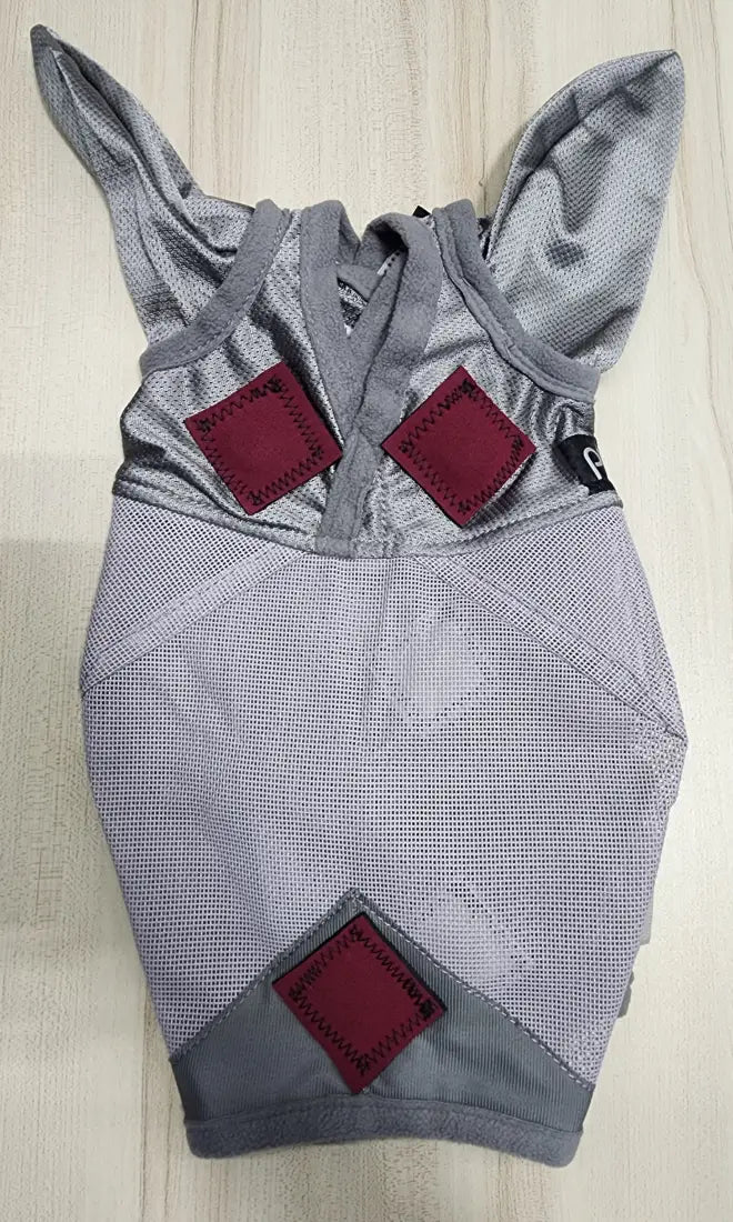PHT MagnaCu Fly Mask with Ears Small / Grey with Burgundy Squares Horse Therapy