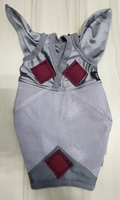 PHT MagnaCu Fly Mask with Ears Small / Grey with Burgundy Squares Horse Therapy