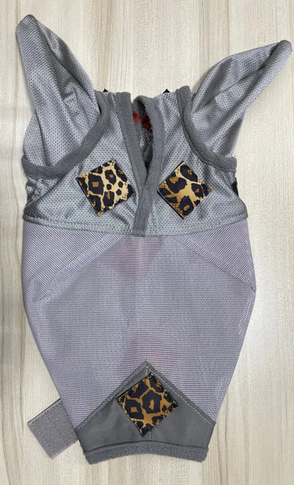 PHT MagnaCu Fly Mask with Ears Small / Grey with Leopard Squares Horse Therapy