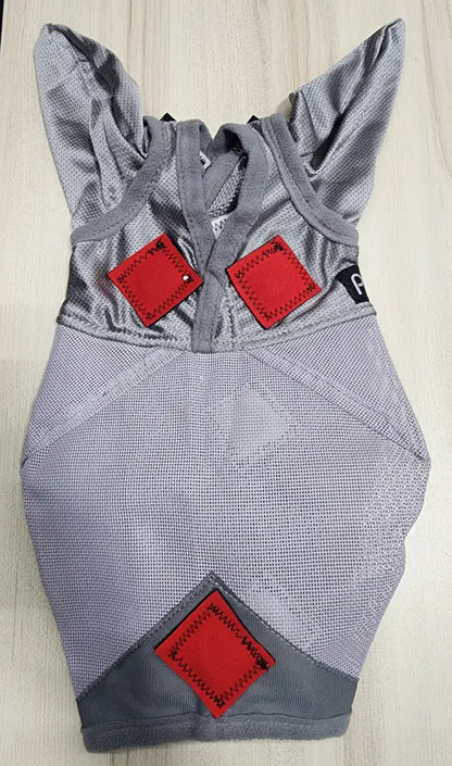 PHT MagnaCu Fly Mask with Ears Small / Grey with Red Squares Horse Therapy