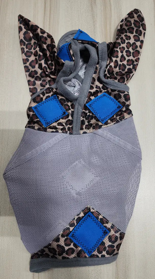 PHT MagnaCu Fly Mask with Ears Small / Leopard with Sky Blue Squares Horse Therapy