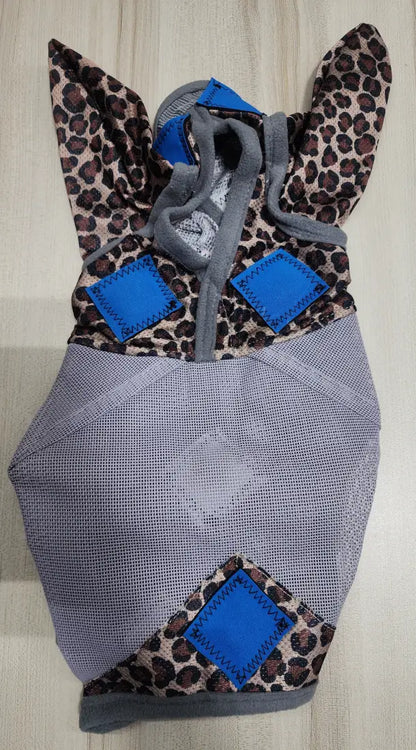 PHT MagnaCu Fly Mask with Ears Small / Leopard with Sky Blue Squares Horse Therapy