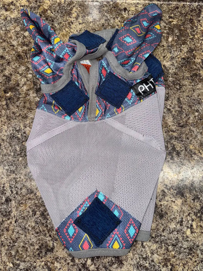 PHT MagnaCu Fly Mask with Ears Small / Mesa w/ Navy Squares Horse Therapy