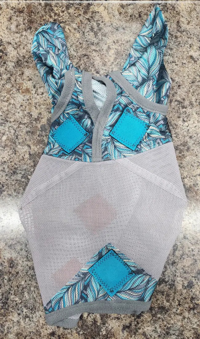 PHT MagnaCu Fly Mask with Ears Standard Horse / Feather with Turquoise Squares Horse Therapy
