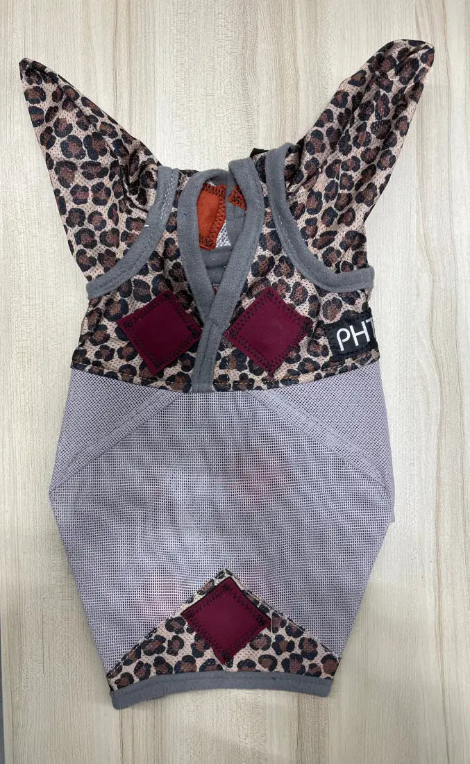 PHT MagnaCu Fly Mask with Ears Standard Horse / Leopard with Burgundy Squares Horse Therapy
