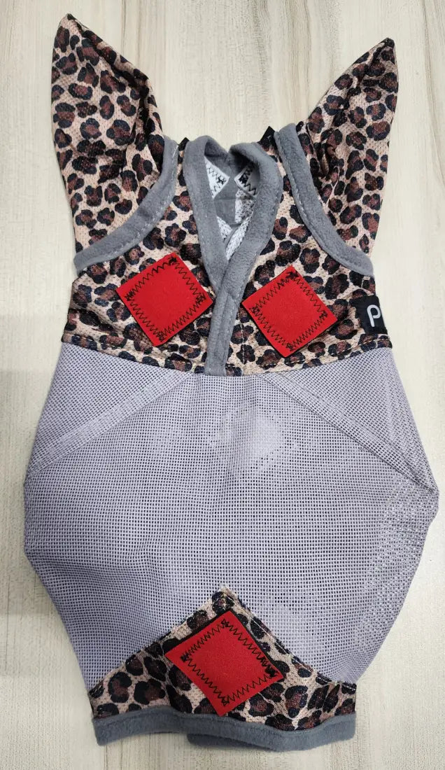 PHT MagnaCu Fly Mask with Ears Standard Horse / Leopard with Red Squares Horse Therapy