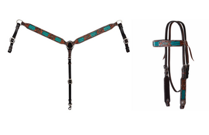 Circle Y "Distressed Filigree Turquoise Inlay" Tack Set - Pony Size