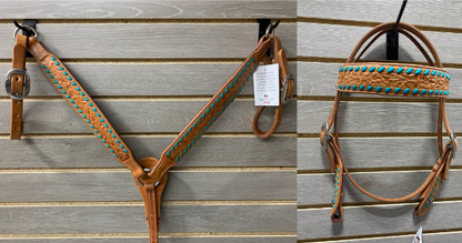 Performance Pony Tack Set - Natural with Turquoise Buckstitch