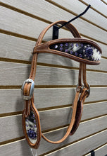 Load image into Gallery viewer, Performance Pony Tack Set - Cowhide Inlay with Purple Swarovski Crystals &amp; Fringe

