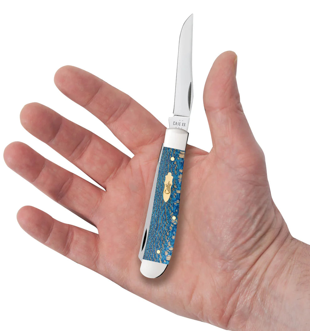 Case Blue Sycamore Wood Smooth Mini Trapper Knife