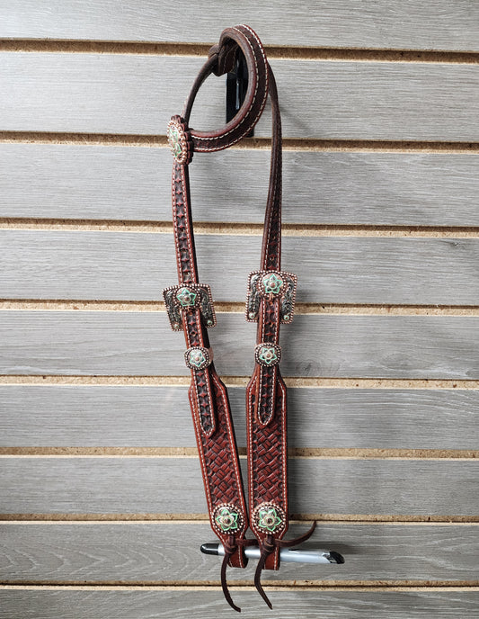 Rafter S. "Turquoise Flowers on Copper" One Ear Headstall