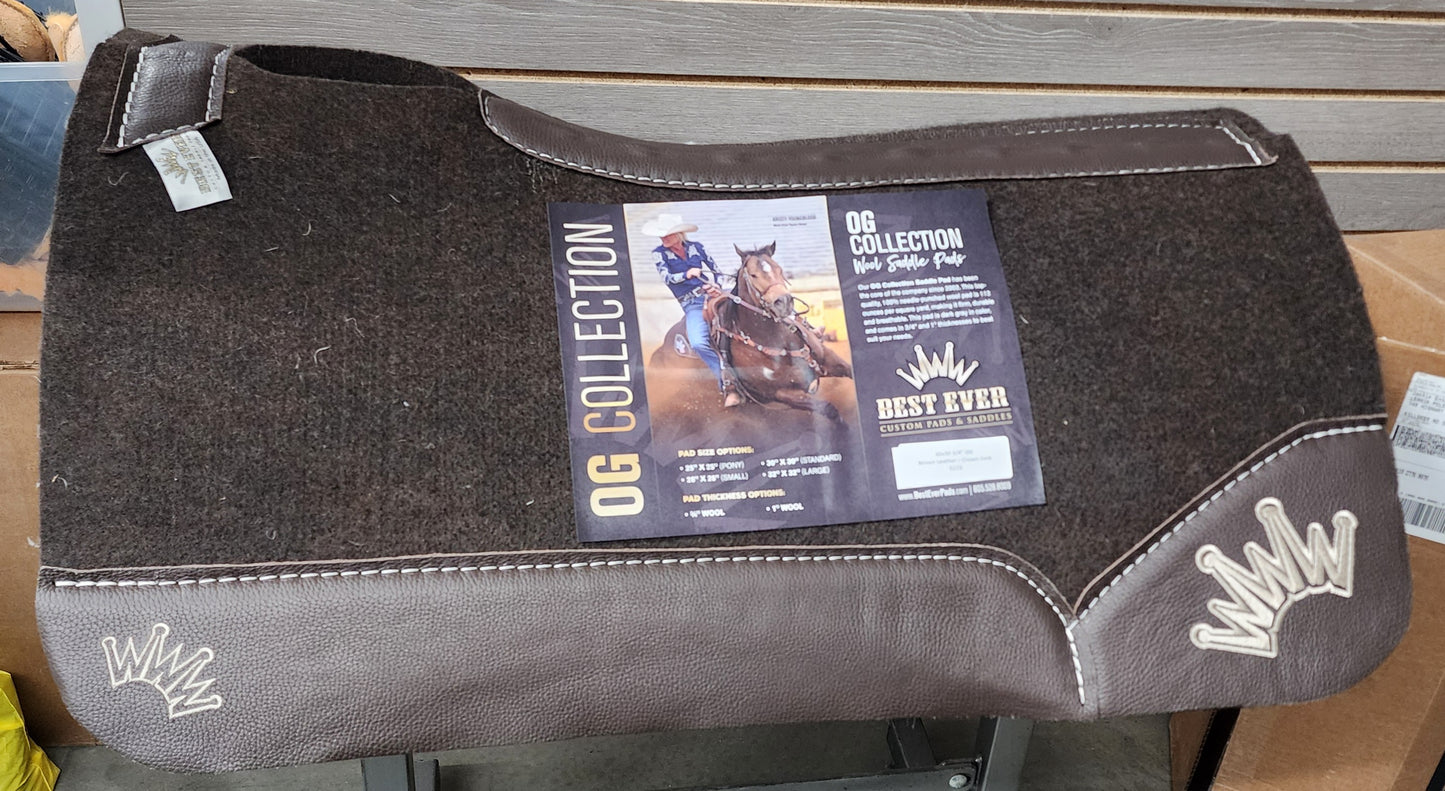 Best Ever OG Saddle Pad - Brown Leather Beige Crown (3/4" thick, 30"x30")