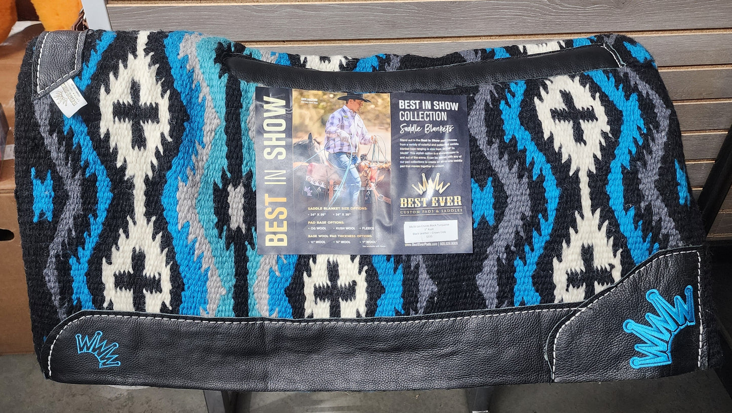 Best Ever Navajo Kush Base Saddle Pad - Las Cruces Black Turquoise (1" thick, 34"x36")
