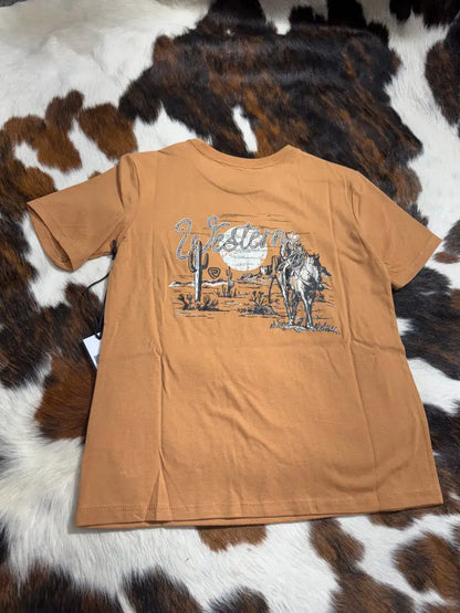 Rock & Roll Boy’s Camel Western Cowboy T-Shirt Small Boy’s T-Shirt