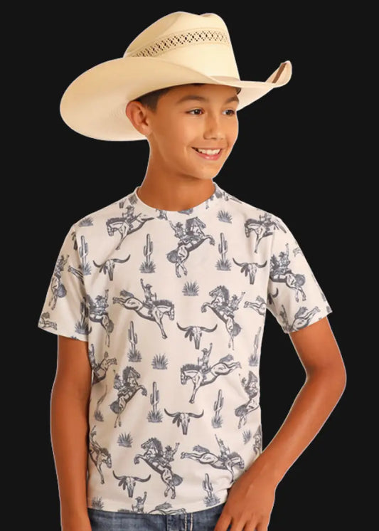Rock & Roll Boy’s Cream Bronco T-Shirt XSmall Boy’s T-Shirt