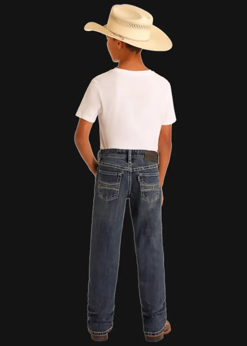 Rock & Roll Boy’s Hooey Gray Leather Pocket Slim Straight Jean Boy’s Bottoms