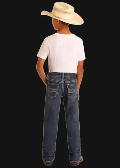 Rock & Roll Boy’s Hooey Gray Leather Pocket Slim Straight Jean Boy’s Bottoms