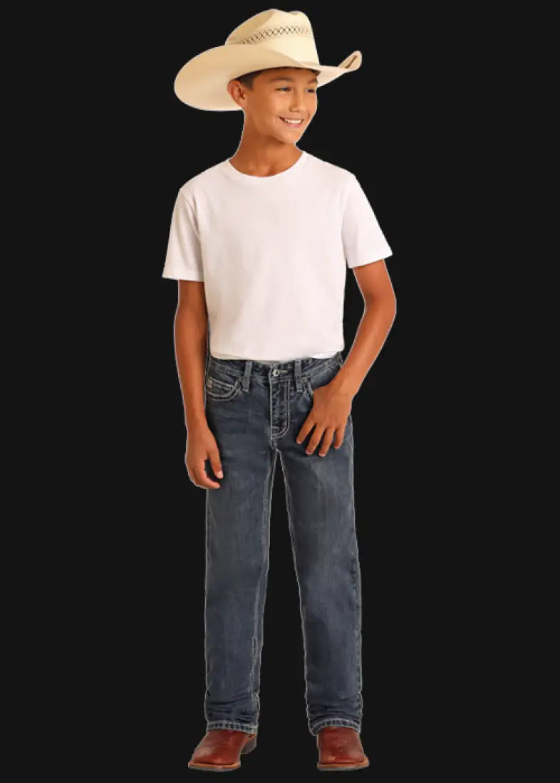 Rock & Roll Boy’s Hooey Gray Leather Pocket Slim Straight Jean Boy’s Bottoms