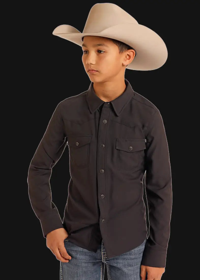 Rock & Roll Boy’s TEK Solid Western Shirt Black / XSmall Boy’s Western