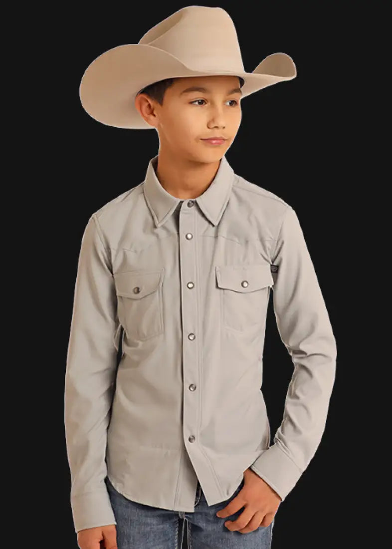 Rock & Roll Boy’s TEK Solid Western Shirt Gray / XSmall Boy’s Western