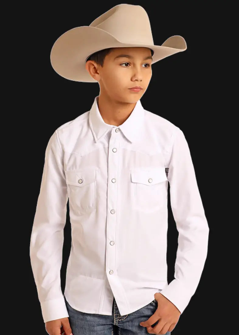 Rock & Roll Boy’s TEK Solid Western Shirt White / XSmall Boy’s Western