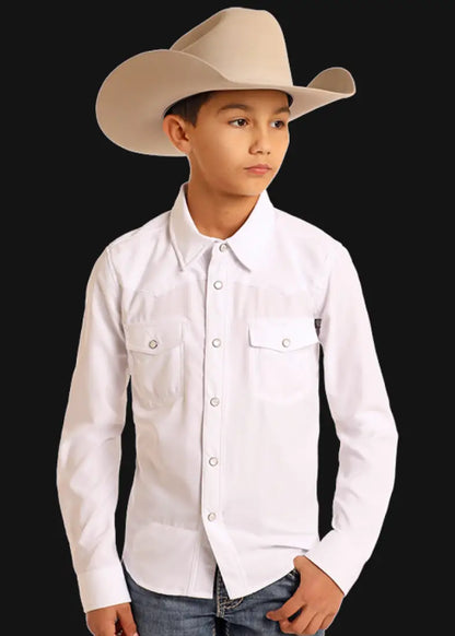 Rock & Roll Boy’s TEK Solid Western Shirt White / XSmall Boy’s Western