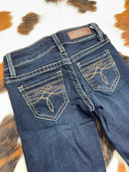 Rock & Roll Girl’s Dark Vintage Wash Boot Stitch Bootcut Jean 4 Girl’s Bottoms