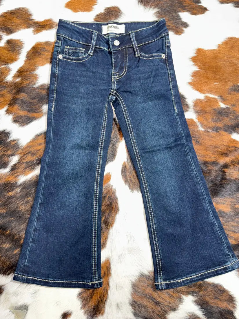Rock & Roll Girl’s Dark Vintage Wash Boot Stitch Bootcut Jean Girl’s Bottoms