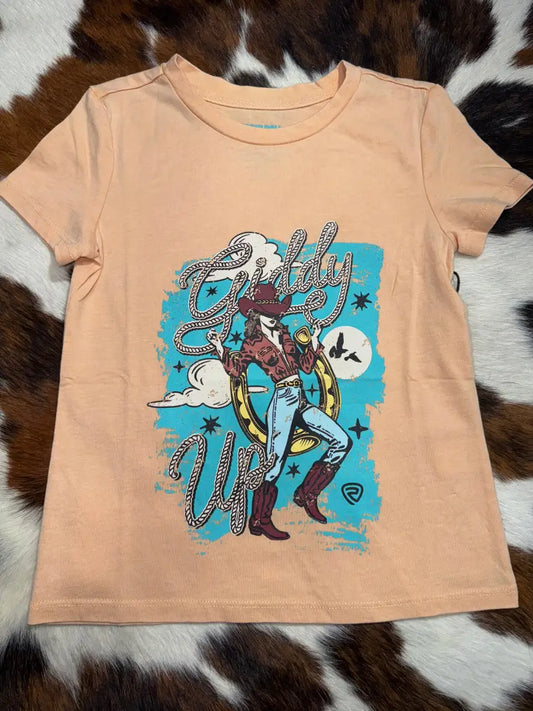 Rock & Roll Girl’s Peach Giddy Up T-Shirt XSmall Girl’s T-Shirt