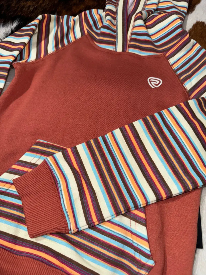 Rock & Roll Girl’s Rust Striped Sleeve Hoodie XSmall Girl’s Pullover