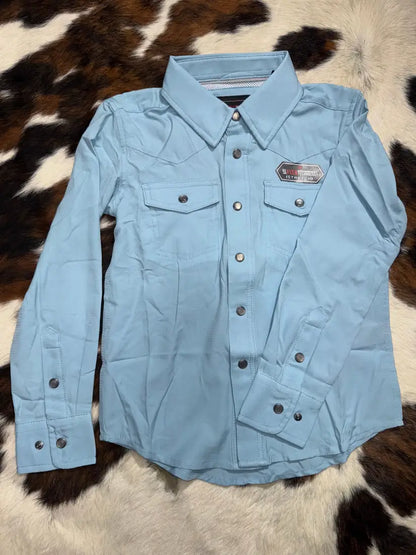 Rock & Roll Girl’s TEK Solid Western Shirt Aqua / XSmall Girl’s Western